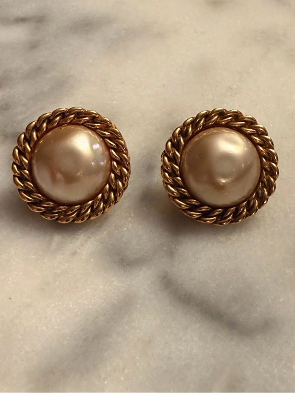 CHANEL Gold Rope Pearl-Style Stud Earrings - Picture 2 of 4